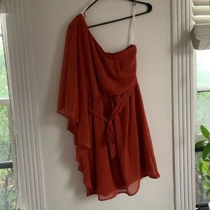 Burnt orange one shoulder dress
